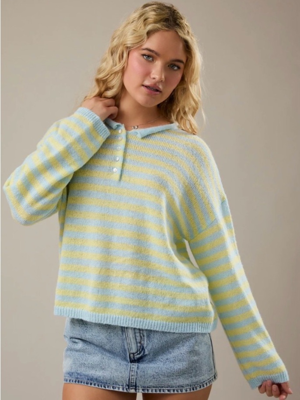 321 Le Lis Pastel Striped Polo Sweater in Yellow & Light Blue